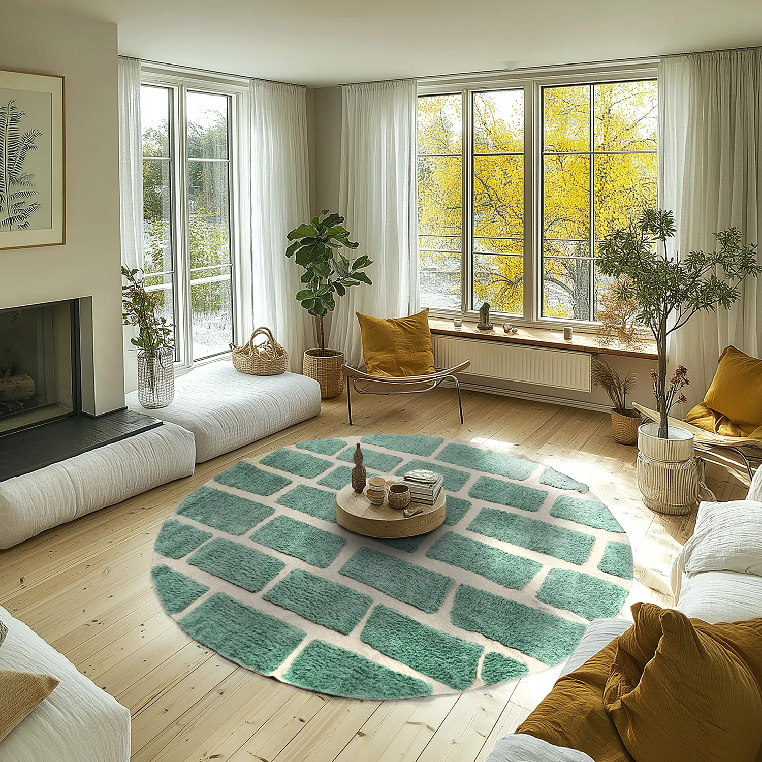 Alfombras redondeadas - Cyrus Natural Cotton Shaggy (verde)