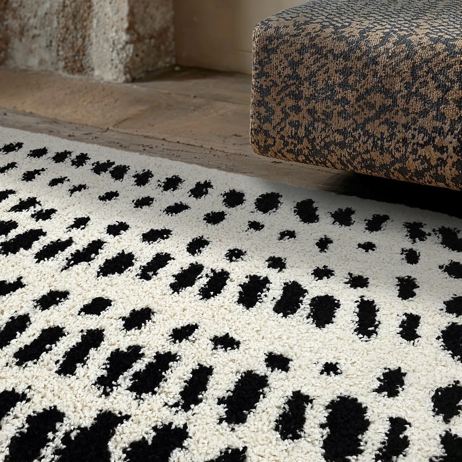 Alfombras de pelo largo - Dotty (negro/blanco)