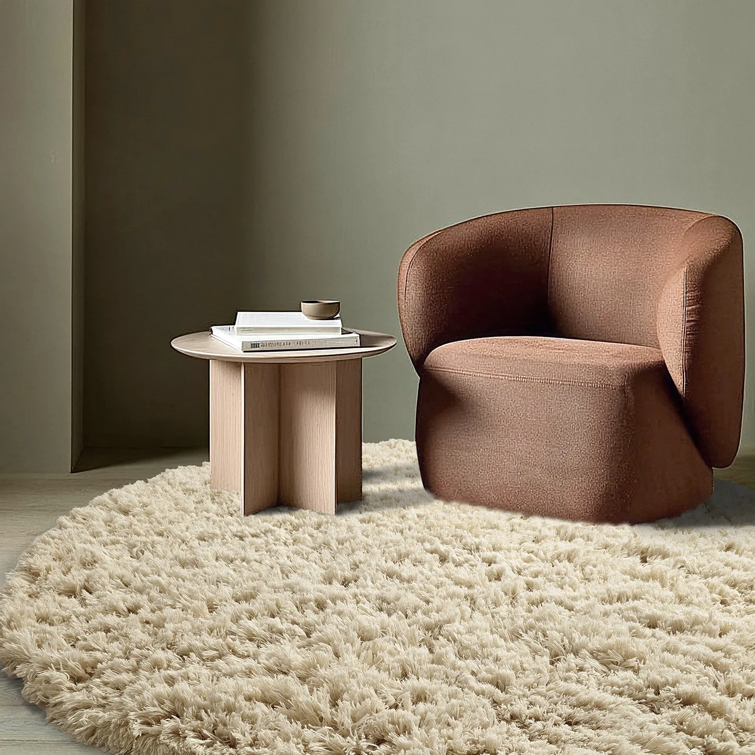 Alfombras redondeadas - Fassale Hand Woven Wool Shaggy (crema)