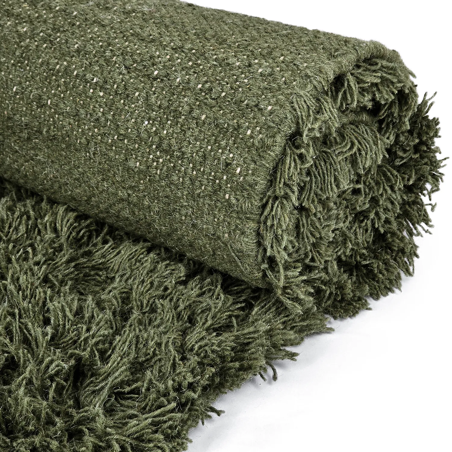 Alfombras de pelo largo - Fassale Hand Woven Wool Shaggy (verde musgo)