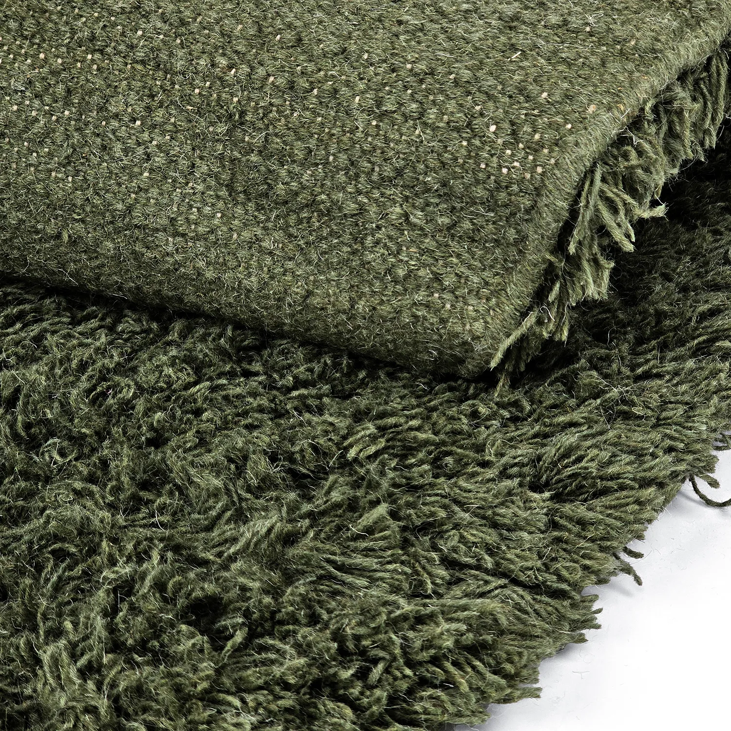 Alfombras redondeadas - Fassale Hand Woven Wool Shaggy (verde musgo)