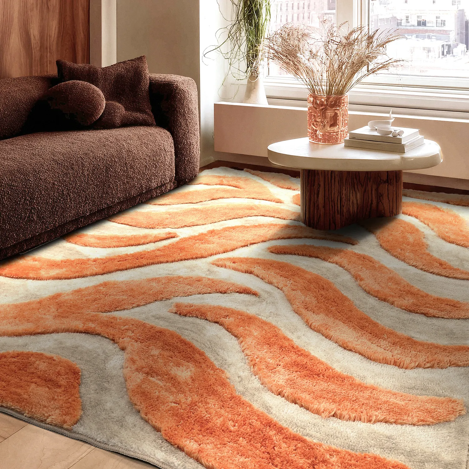 Alfombras de pelo largo - Fergana (crema/naranja)