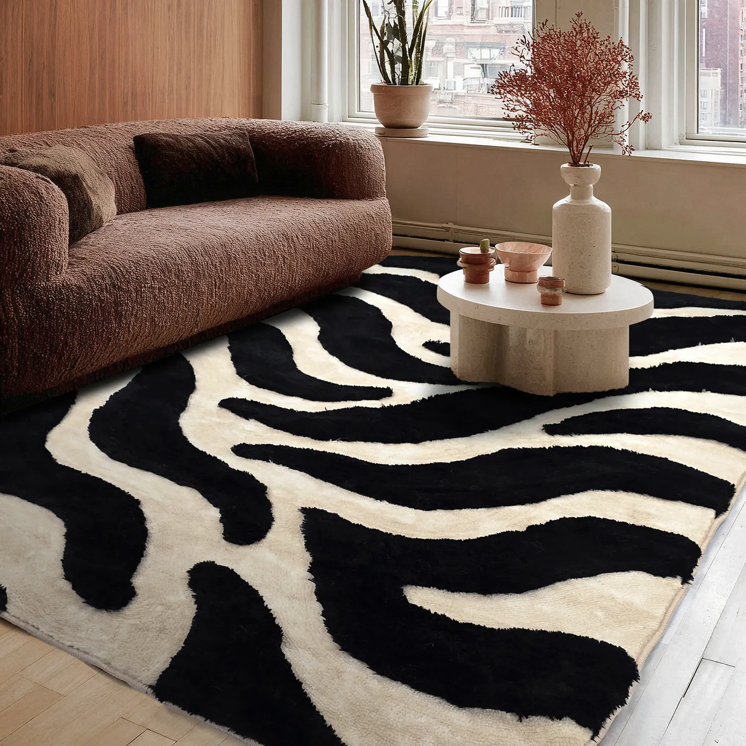 Alfombras de pelo largo - Fergana (crema/negro)