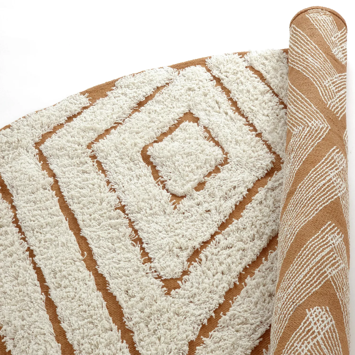 Alfombras redondeadas - Holwell Natural Cotton Shaggy (blanco roto/marrón)