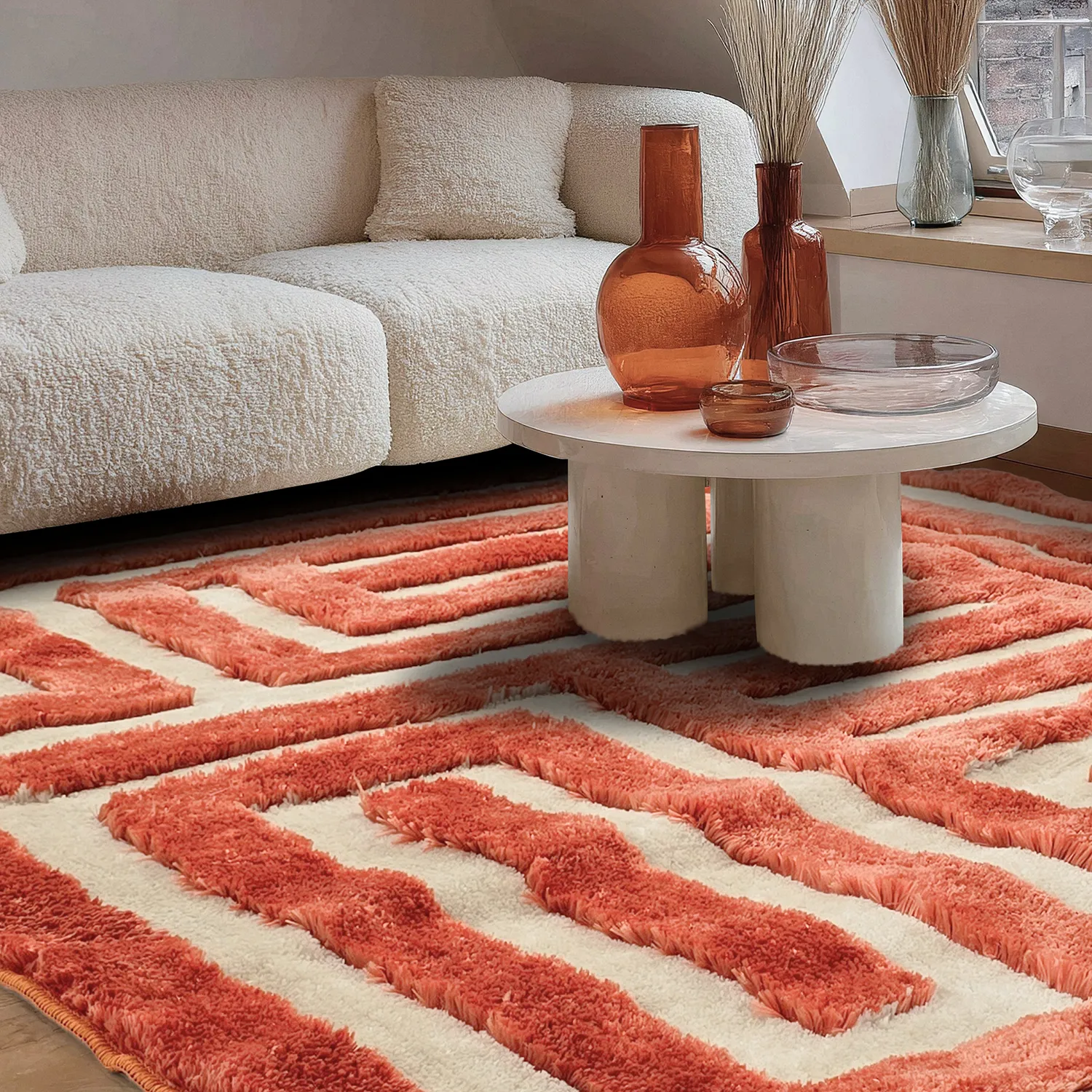 Alfombras de pelo largo - Karbala (crema/rojo)