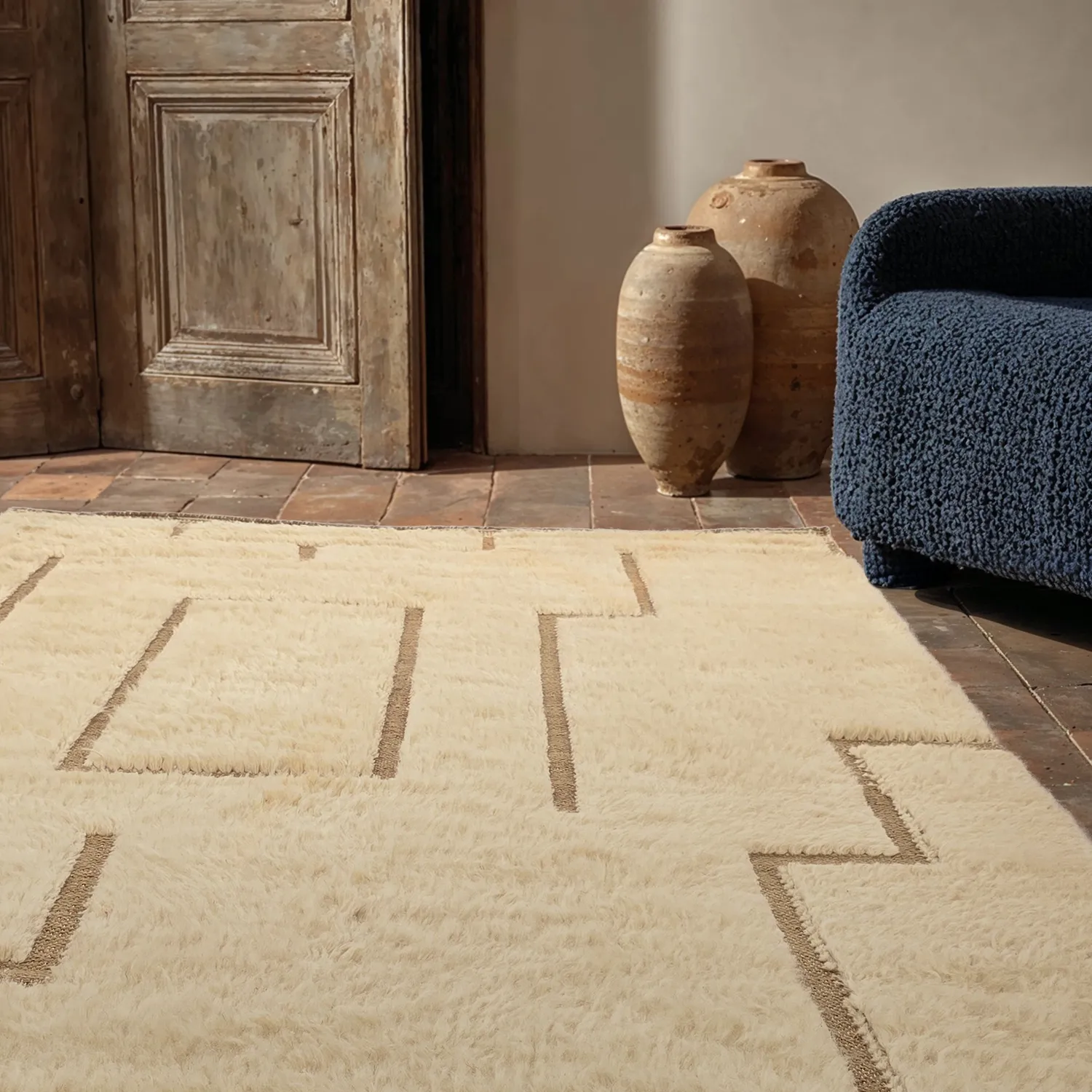 Alfombras de pelo largo - Kiberg Hand Woven Wool Shaggy (crema)