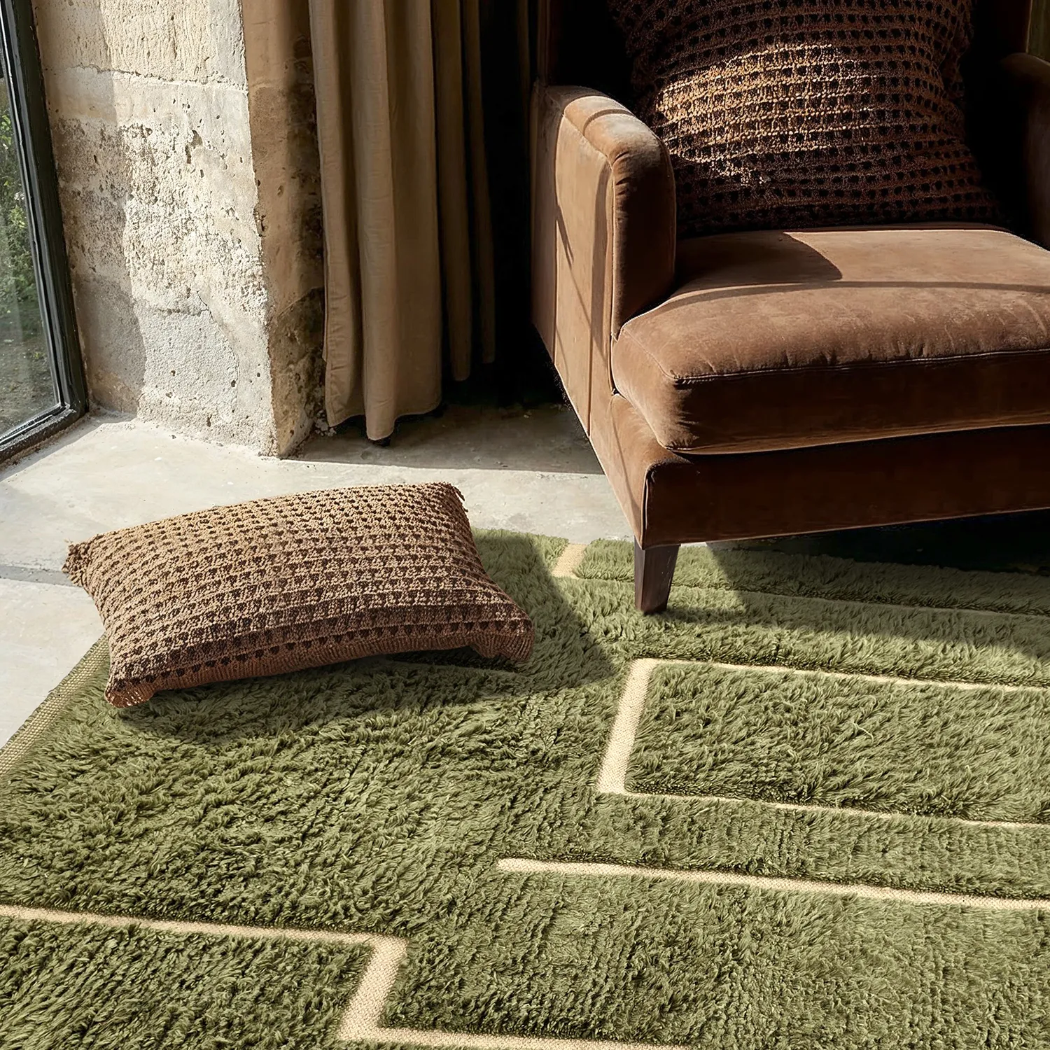 Alfombras de pelo largo - Kiberg Hand Woven Wool Shaggy (verde)