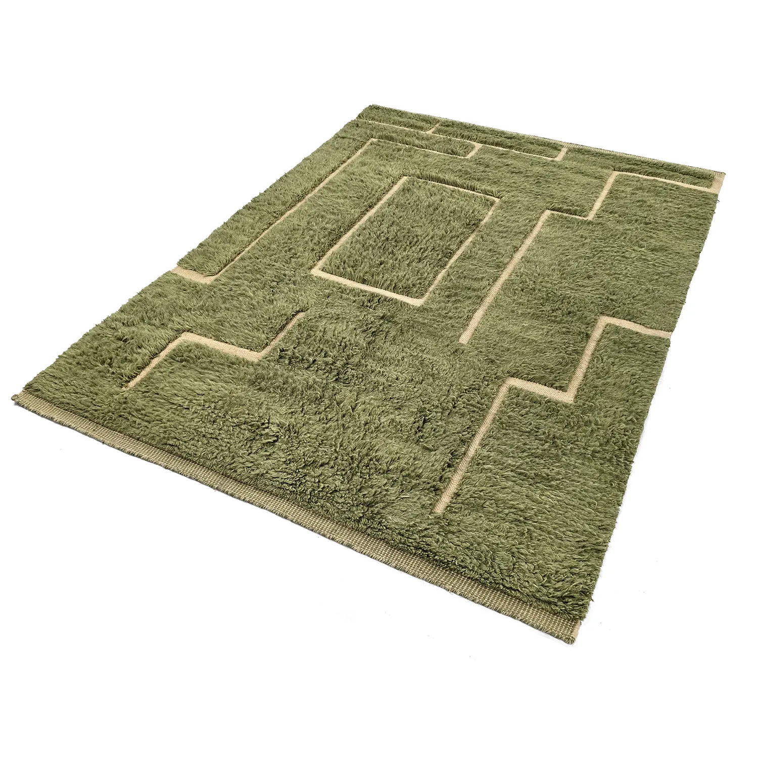 Alfombras de pelo largo - Kiberg Hand Woven Wool Shaggy (verde)