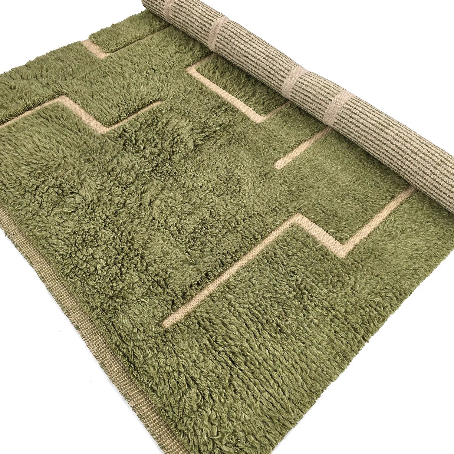 Alfombras de pelo largo - Kiberg Hand Woven Wool Shaggy (verde)
