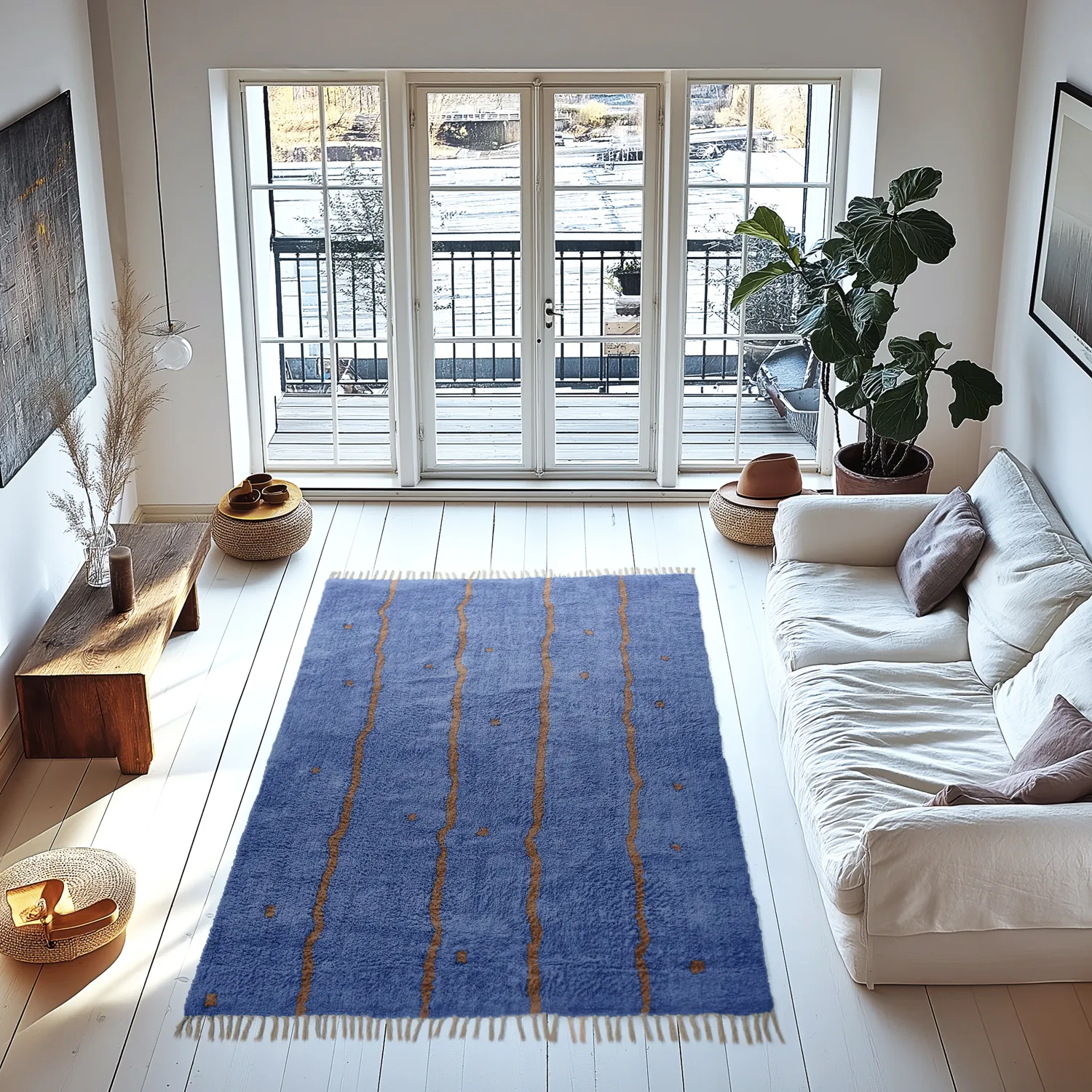 Alfombras de pelo largo - Leora Natural Cotton Shaggy (azul marrón)