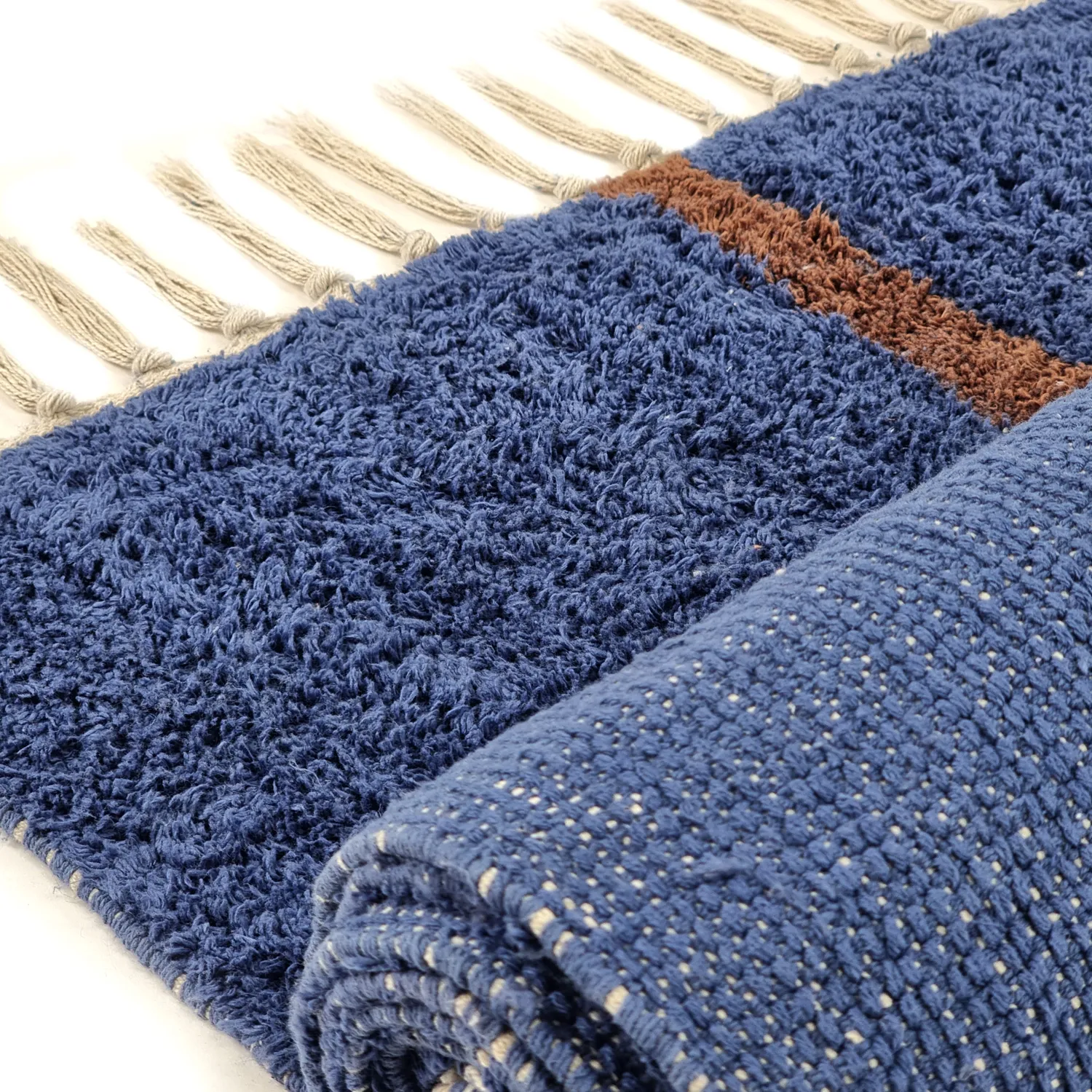 Alfombras de pelo largo - Leora Natural Cotton Shaggy (azul marrón)