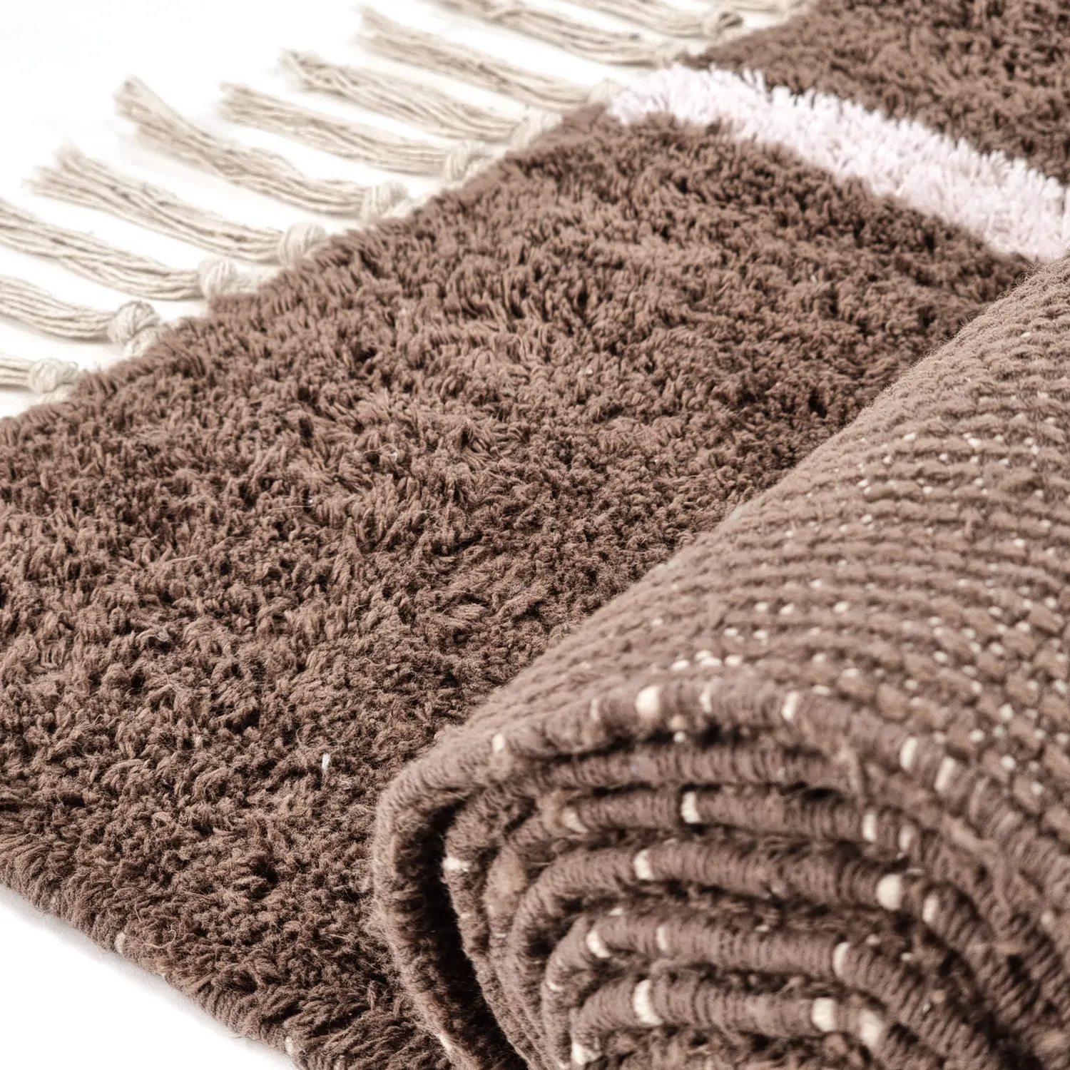 Alfombras de pelo largo - Leora Natural Cotton Shaggy (marrón/morado)
