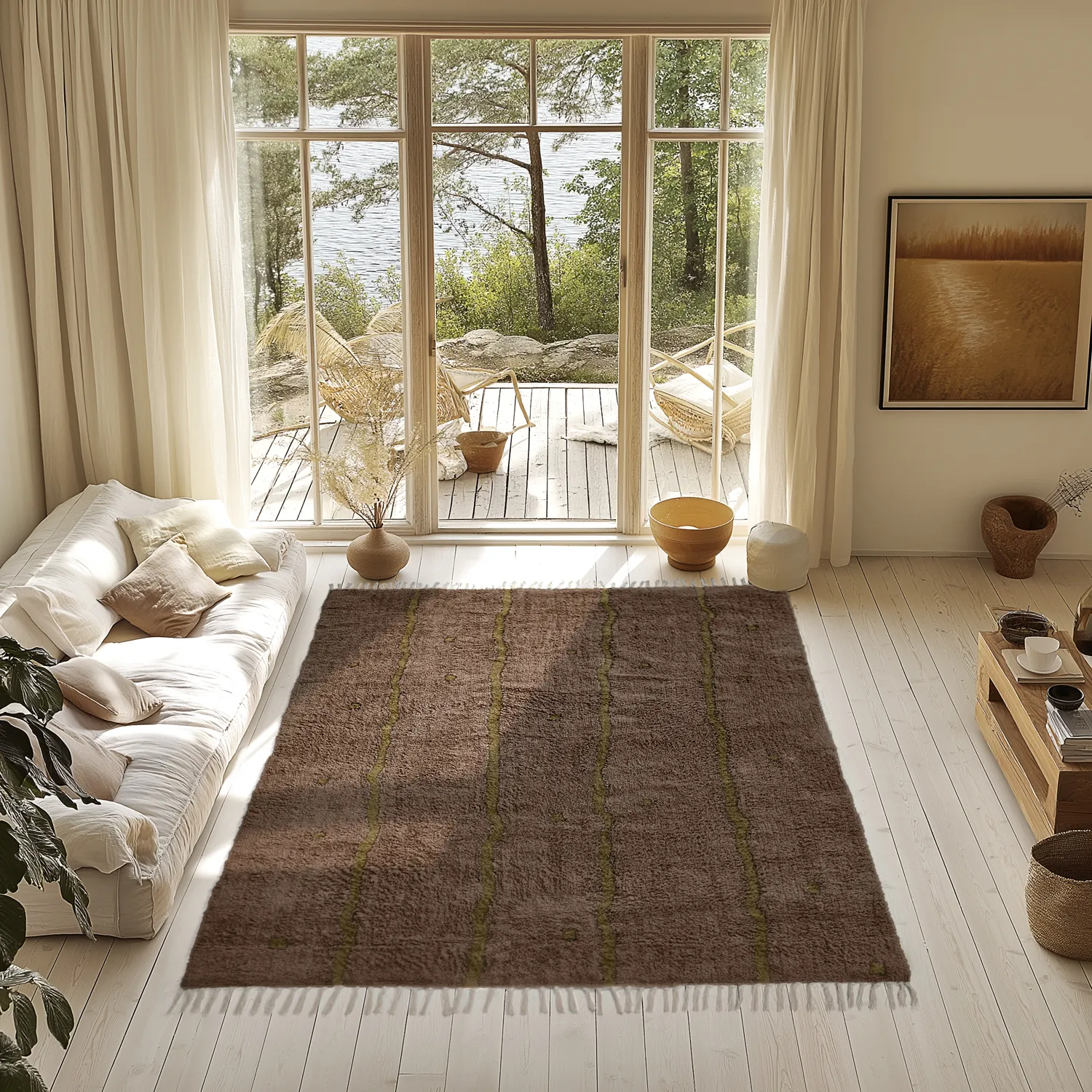 Alfombras de pelo largo - Leora Natural Cotton Shaggy (marrón/oliva)