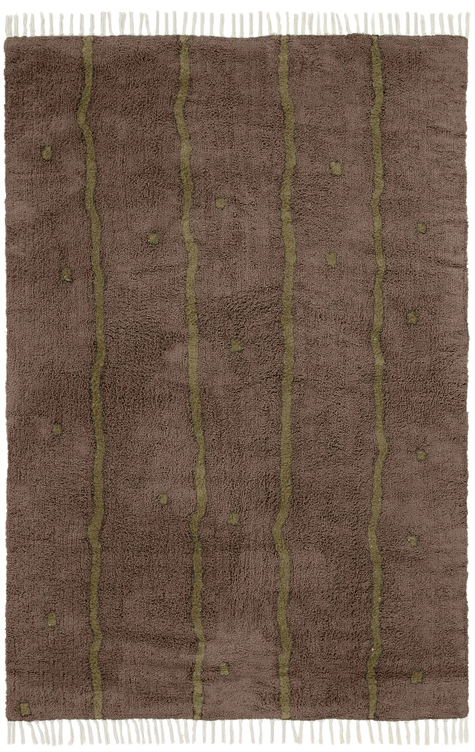 Alfombras de pelo largo - Leora Natural Cotton Shaggy (marrón/oliva)