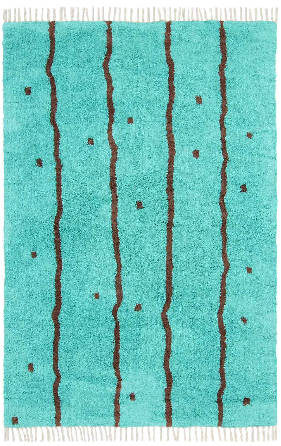 Alfombras de pelo largo - Leora Natural Cotton Shaggy (turquesa/marrón)