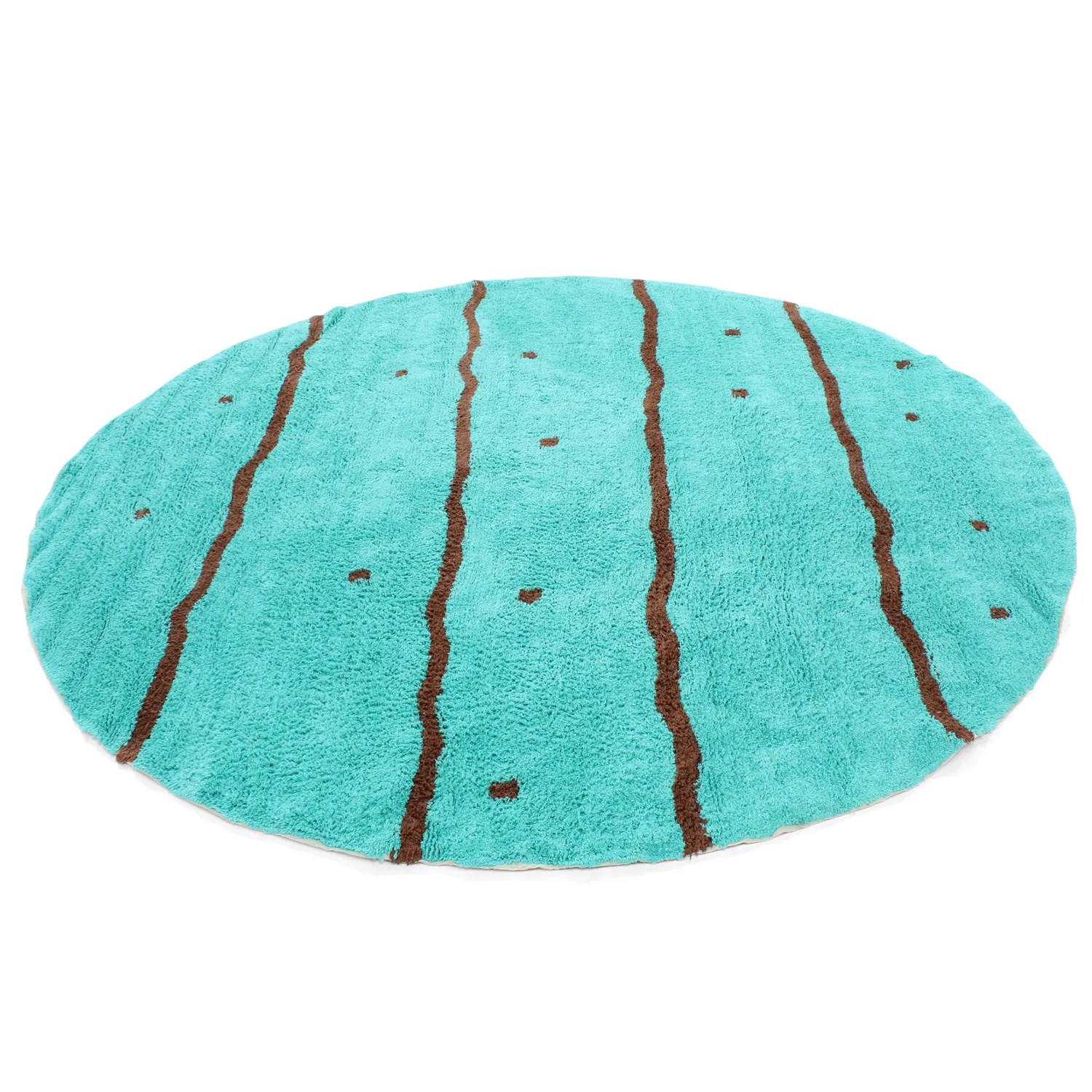 Alfombras redondeadas - Leora Natural Cotton Shaggy (turquesa/marrón)