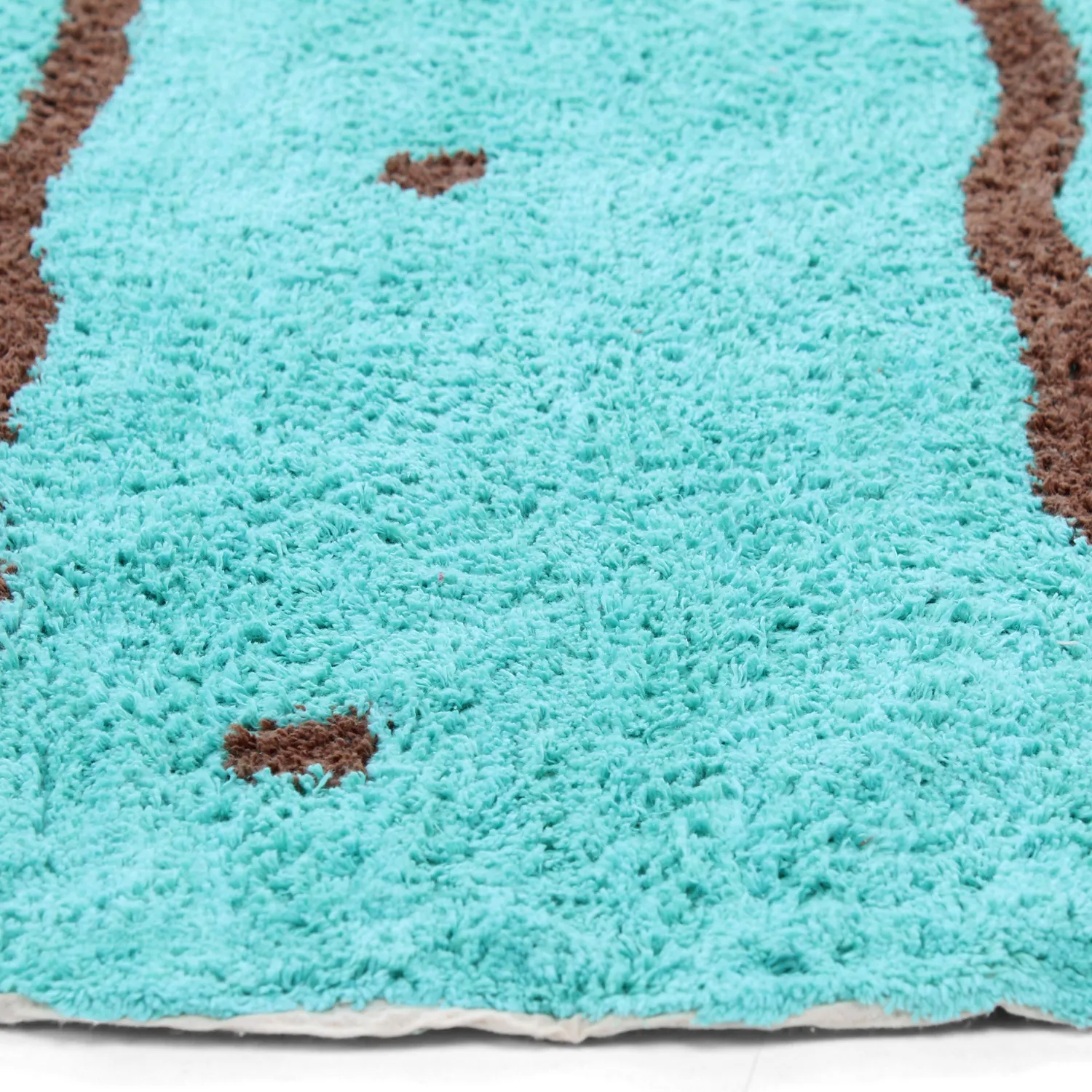 Alfombras redondeadas - Leora Natural Cotton Shaggy (turquesa/marrón)