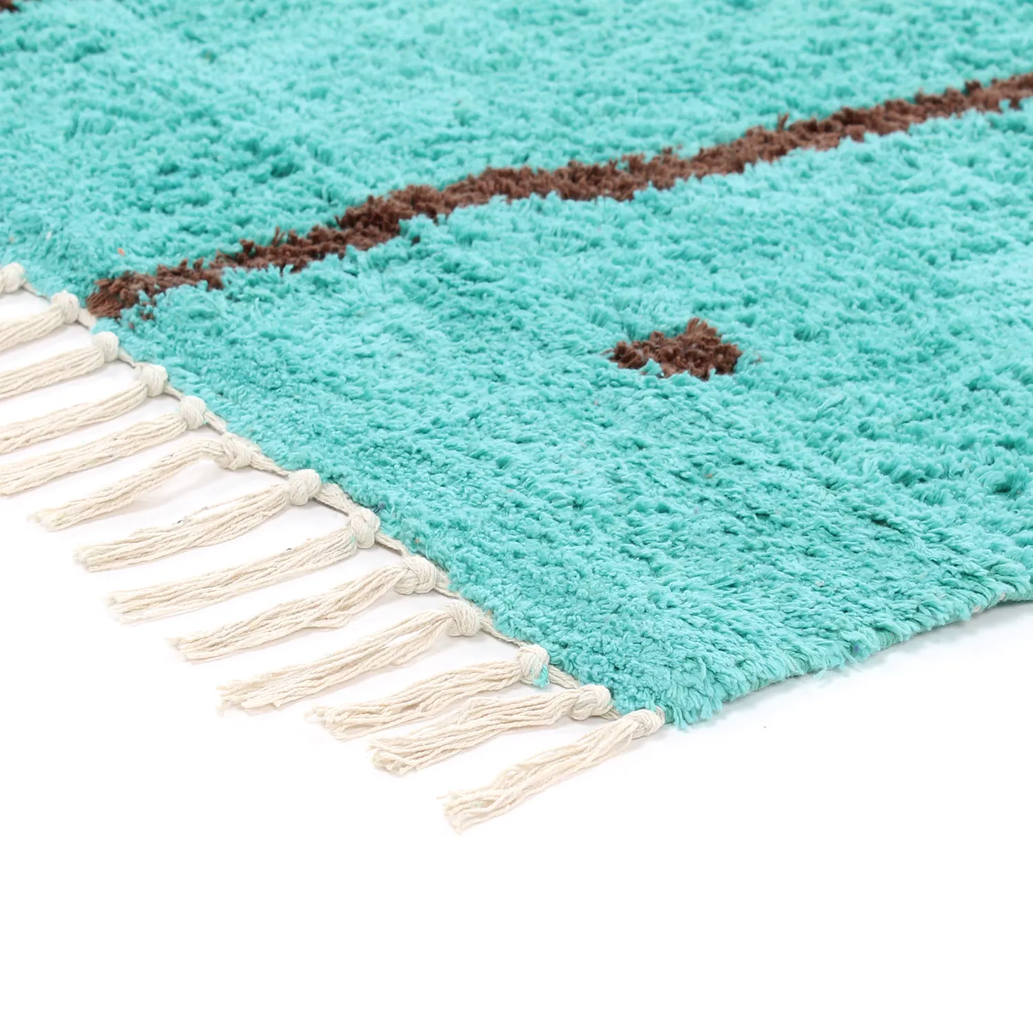 Alfombras de pelo largo - Leora Natural Cotton Shaggy (turquesa/marrón)