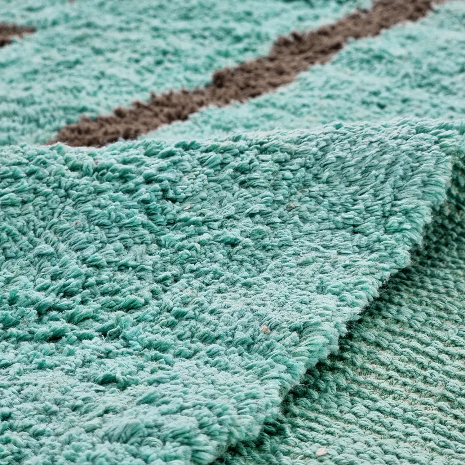 Alfombras de pelo largo - Leora Natural Cotton Shaggy (turquesa/marrón)