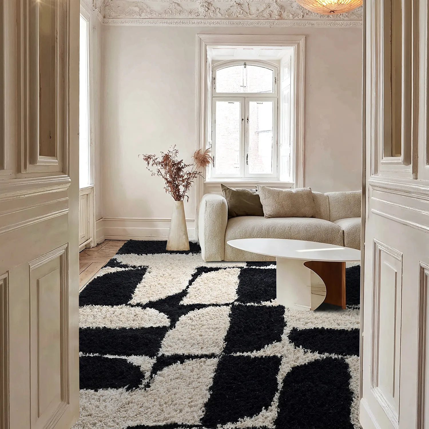 Alfombras de pelo largo - Marvao Natural Cotton Shaggy (blanco roto/negro)