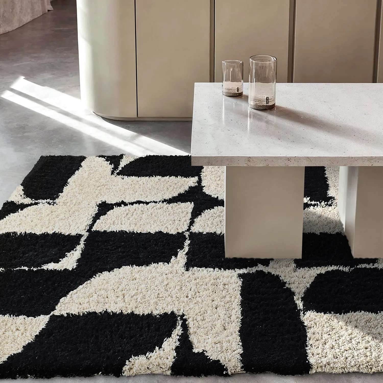 Alfombras de pelo largo - Marvao Natural Cotton Shaggy (blanco roto/negro)