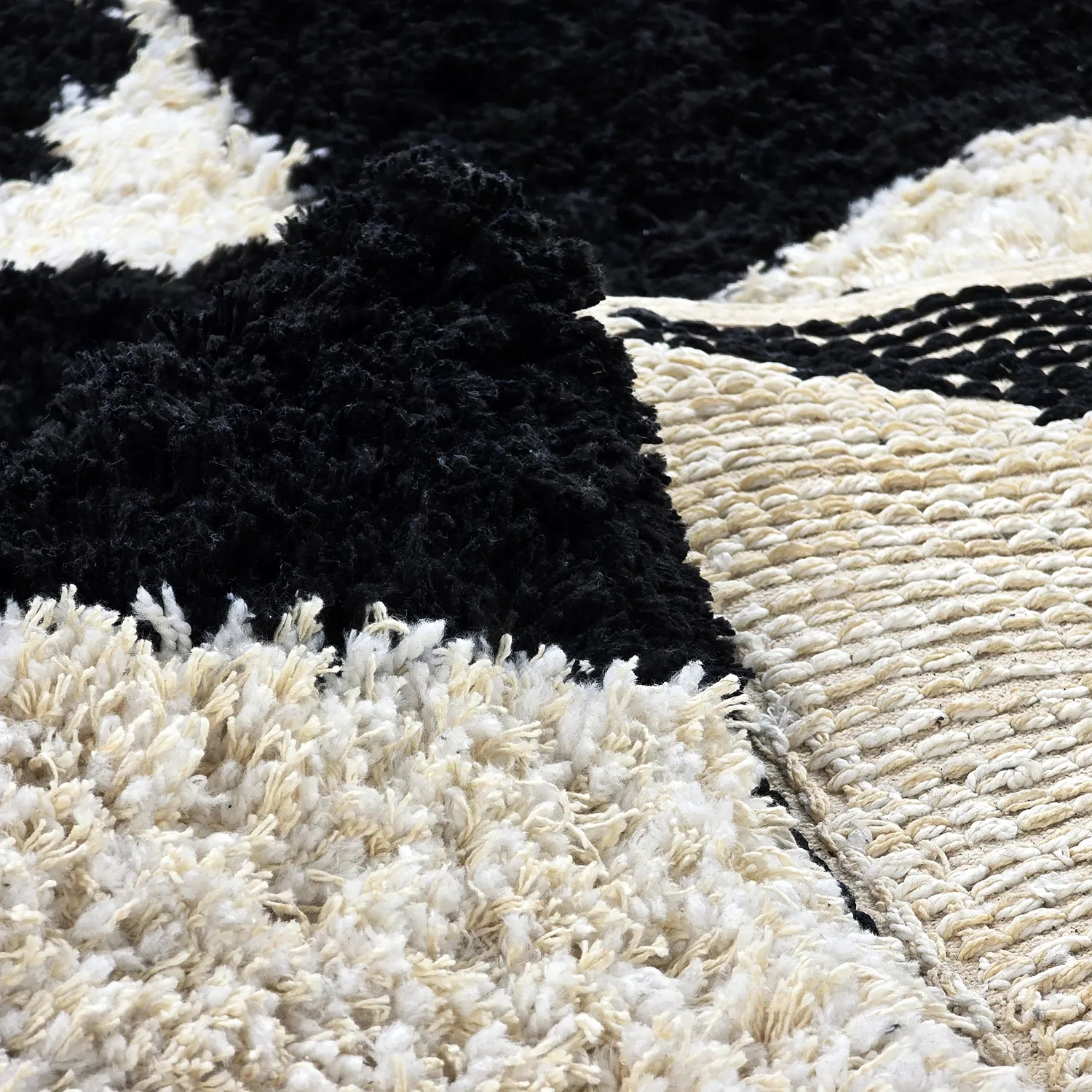 Alfombras de pelo largo - Marvao Natural Cotton Shaggy (blanco roto/negro)