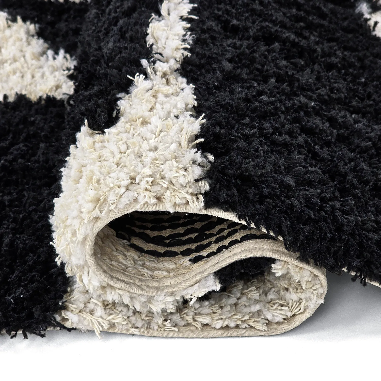 Alfombras de pelo largo - Marvao Natural Cotton Shaggy (blanco roto/negro)