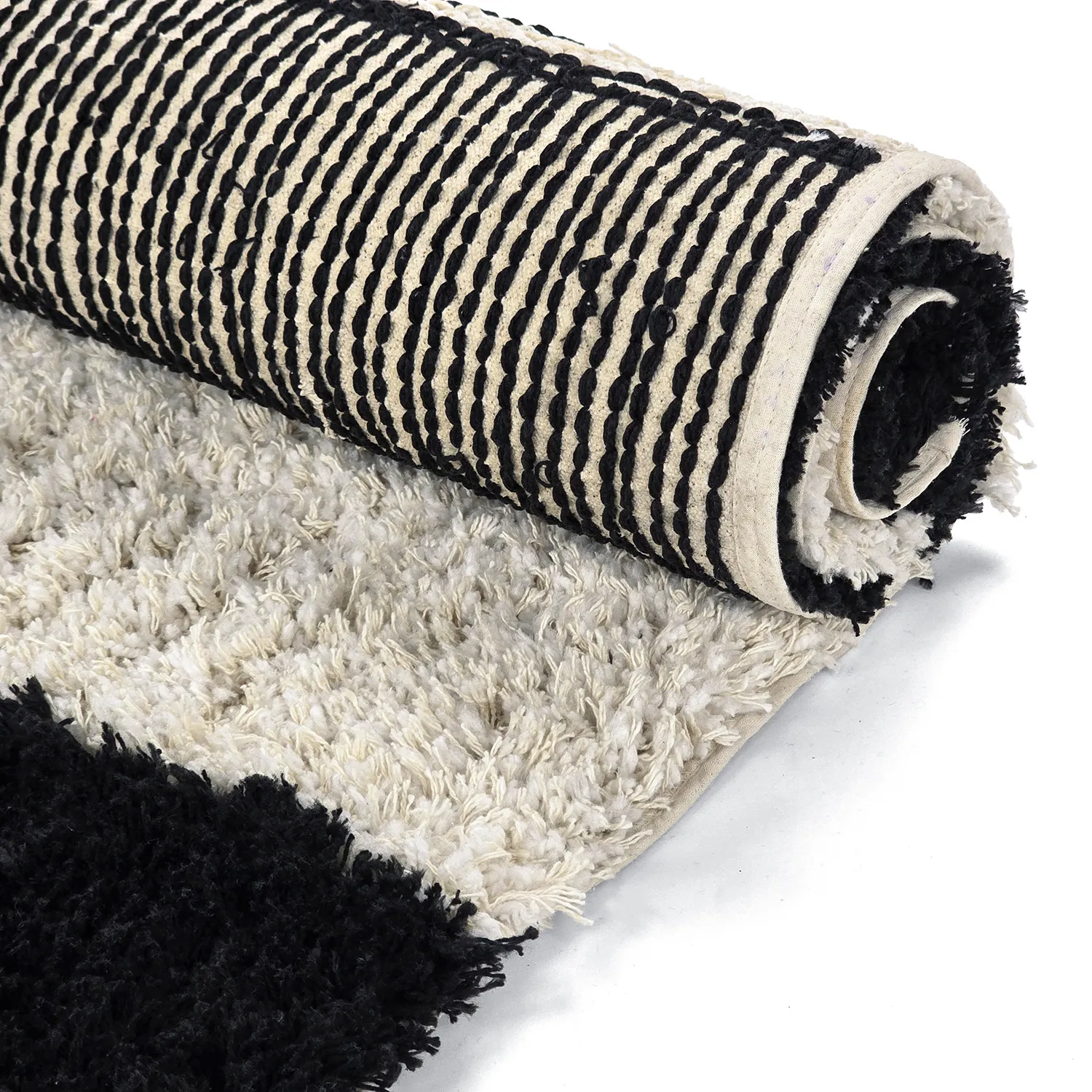 Alfombras de pelo largo - Marvao Natural Cotton Shaggy (blanco roto/negro)