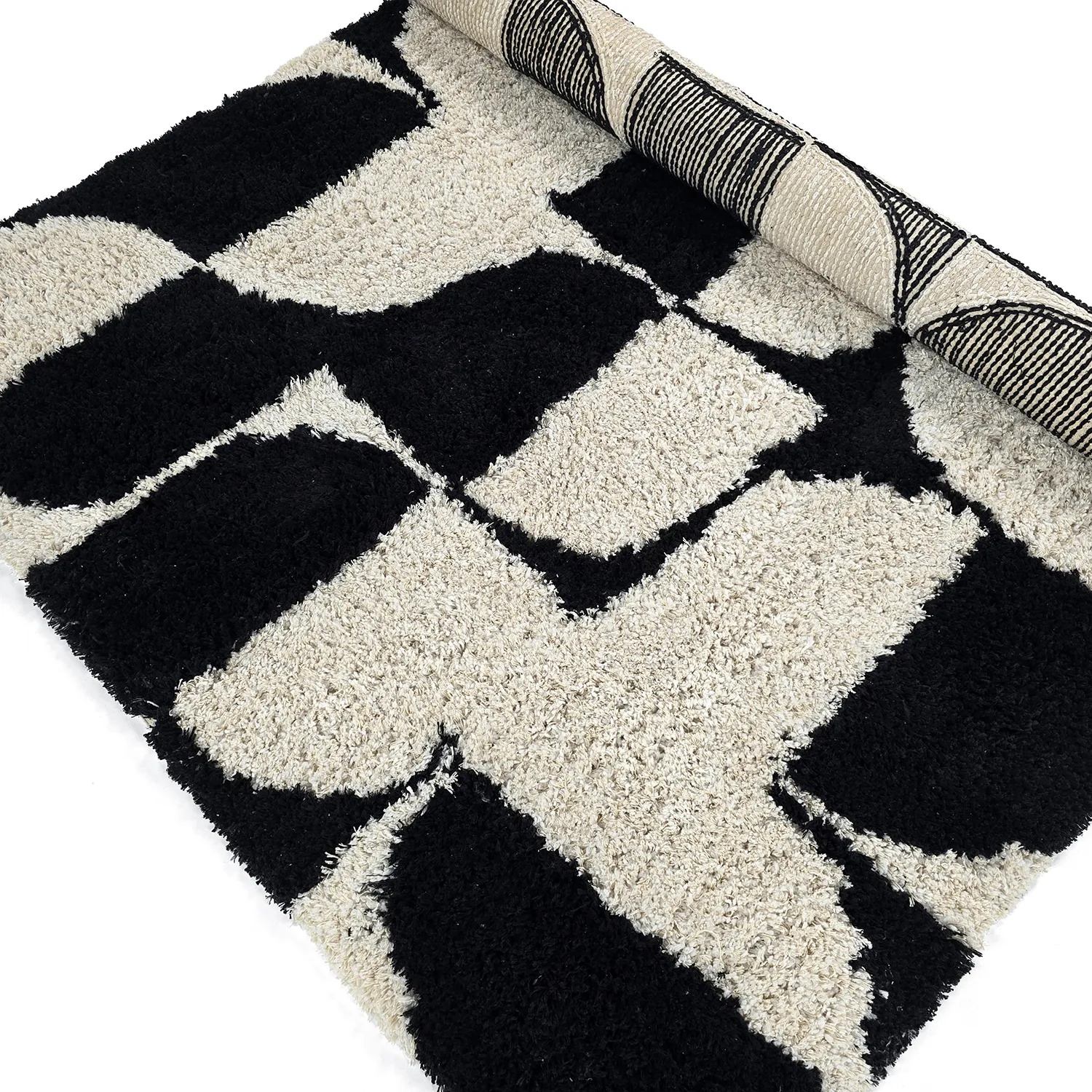 Alfombras de pelo largo - Marvao Natural Cotton Shaggy (blanco roto/negro)