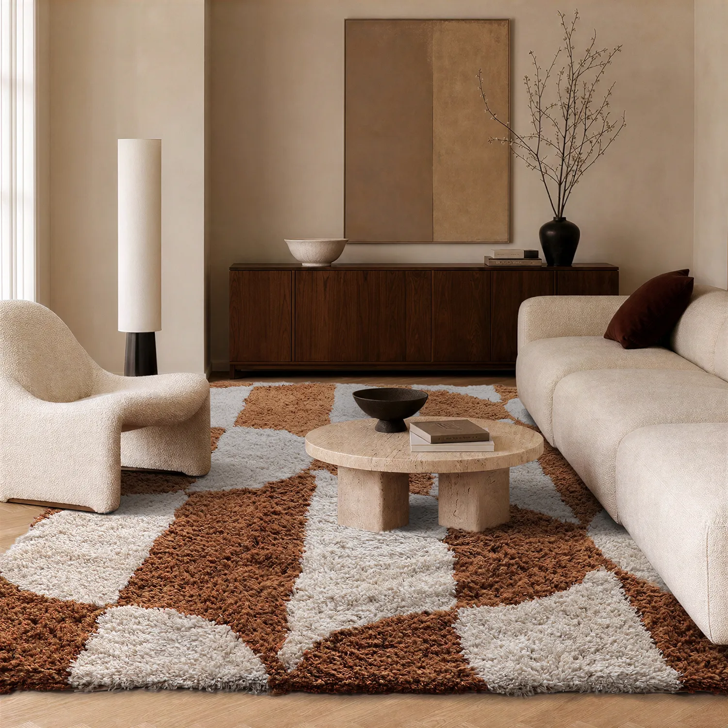 Alfombras de pelo largo - Kalymnos Natural Cotton Shaggy (blanco roto/ocre)
