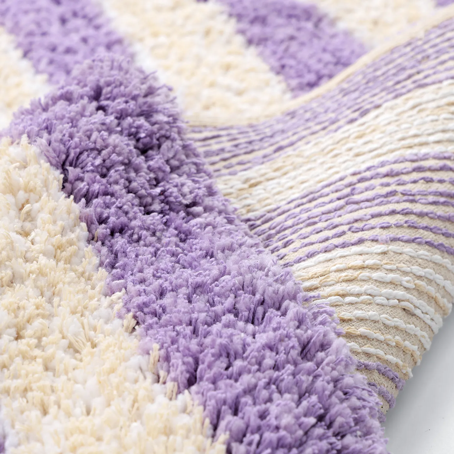 Alfombras de pelo largo - Thira Stripe Cotton Shaggy (crema/violeta claro)