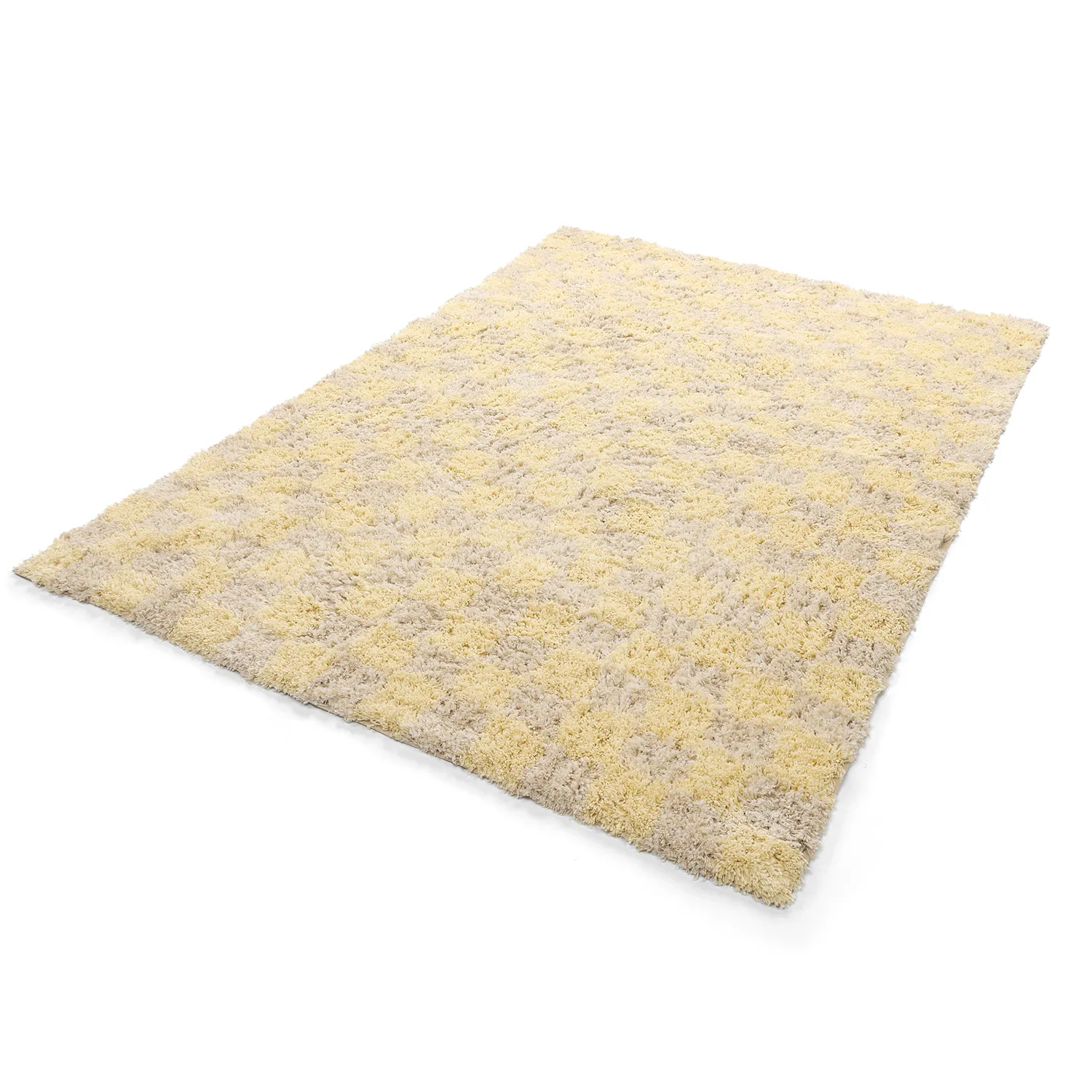 Alfombras de pelo largo - Methoni Check Cotton Shaggy (crema/amarillo claro)