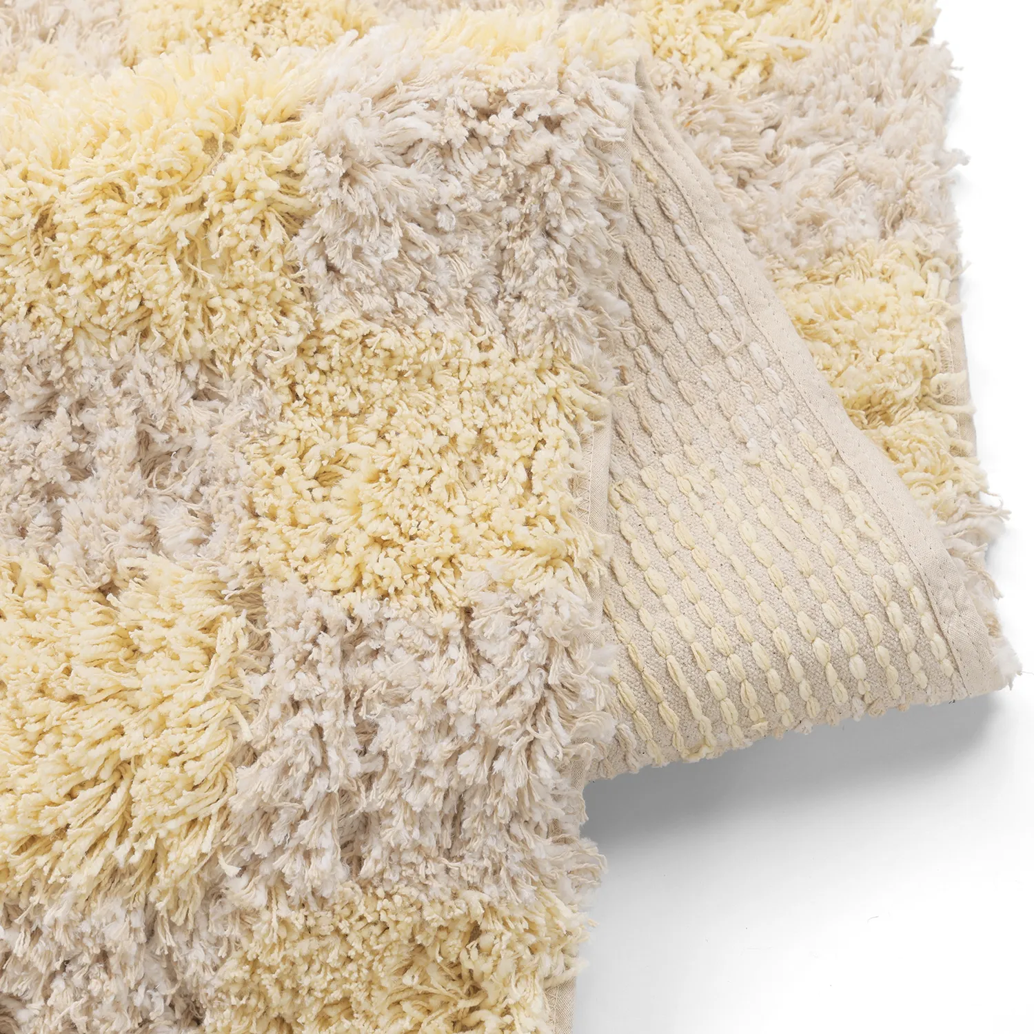 Alfombras de pelo largo - Methoni Check Cotton Shaggy (crema/amarillo claro)