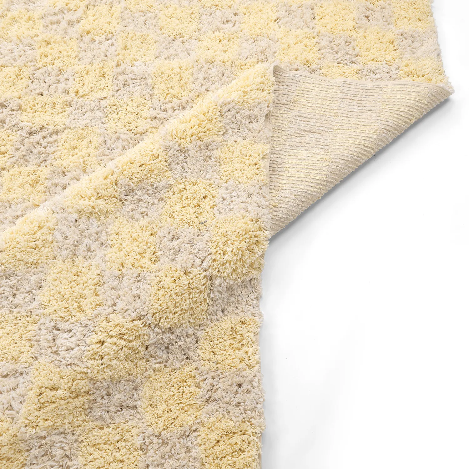 Alfombras de pelo largo - Methoni Check Cotton Shaggy (crema/amarillo claro)