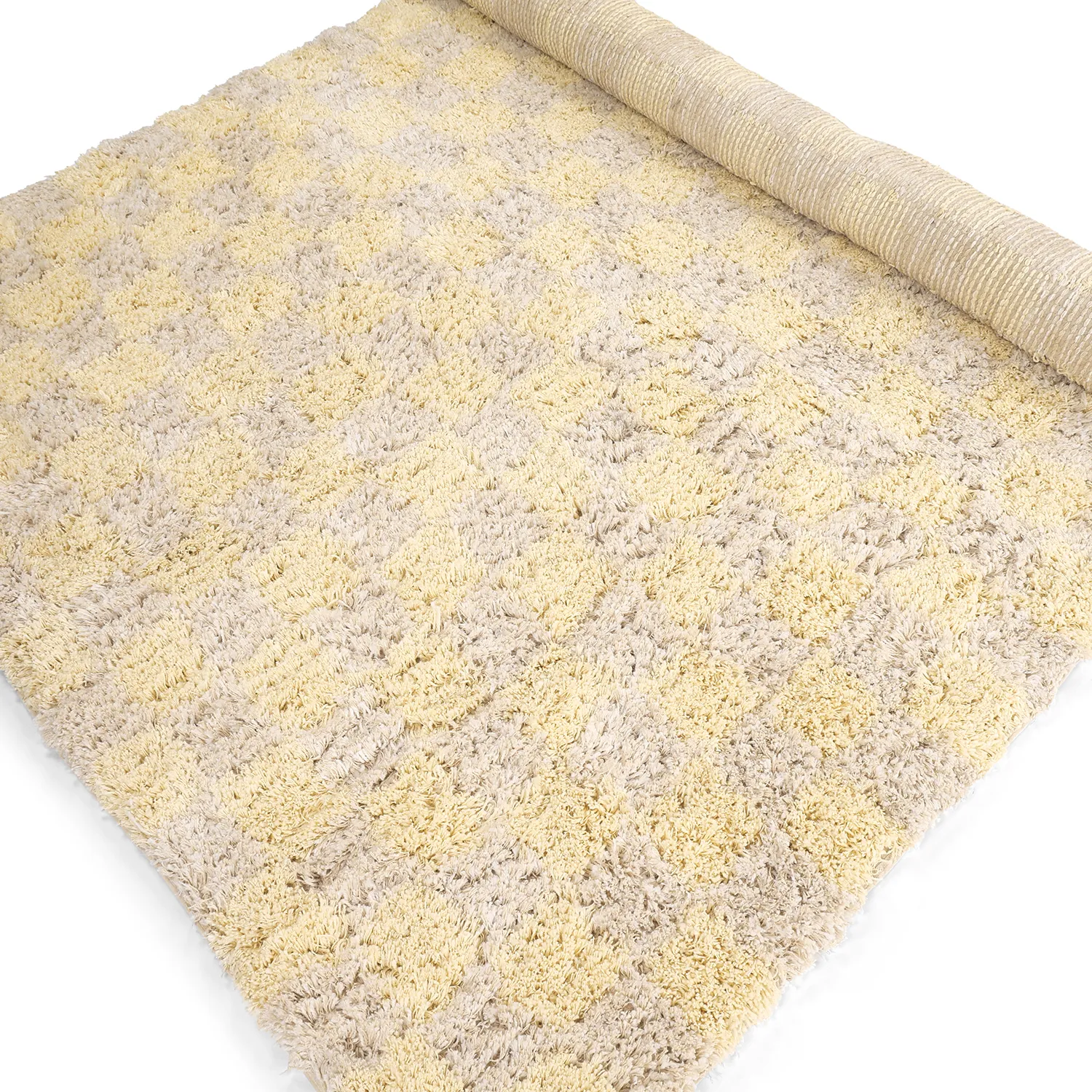 Alfombras de pelo largo - Methoni Check Cotton Shaggy (crema/amarillo claro)