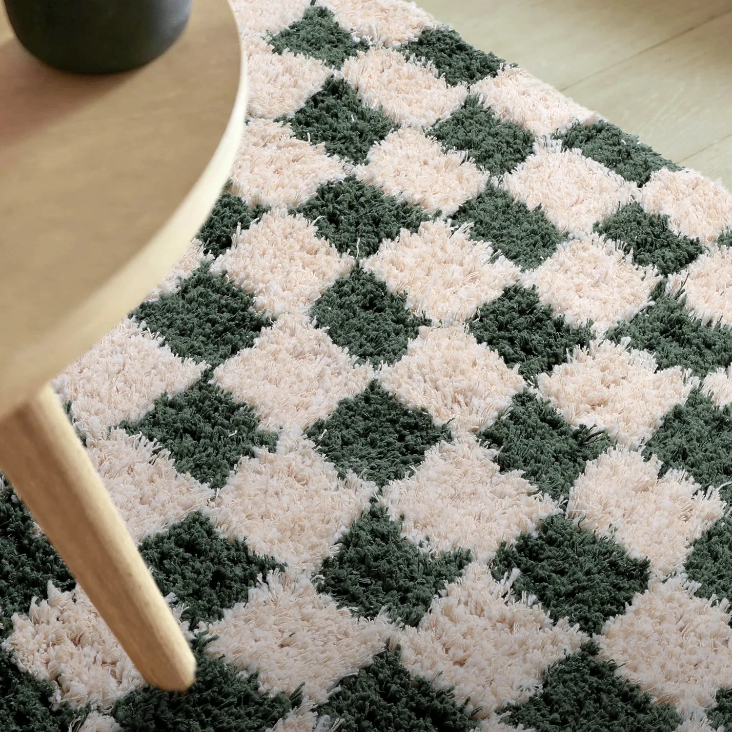 Alfombras de pelo largo - Methoni Check Cotton Shaggy (crema/verde)