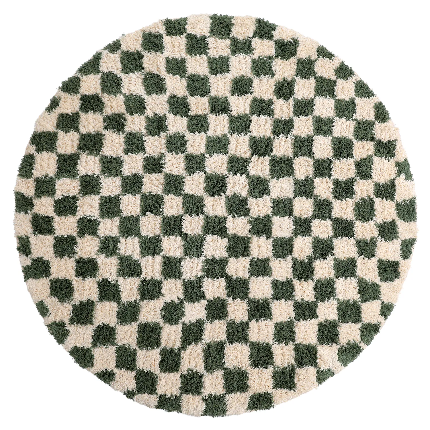 Alfombras redondeadas - Methoni Check Cotton Shaggy (crema/verde)
