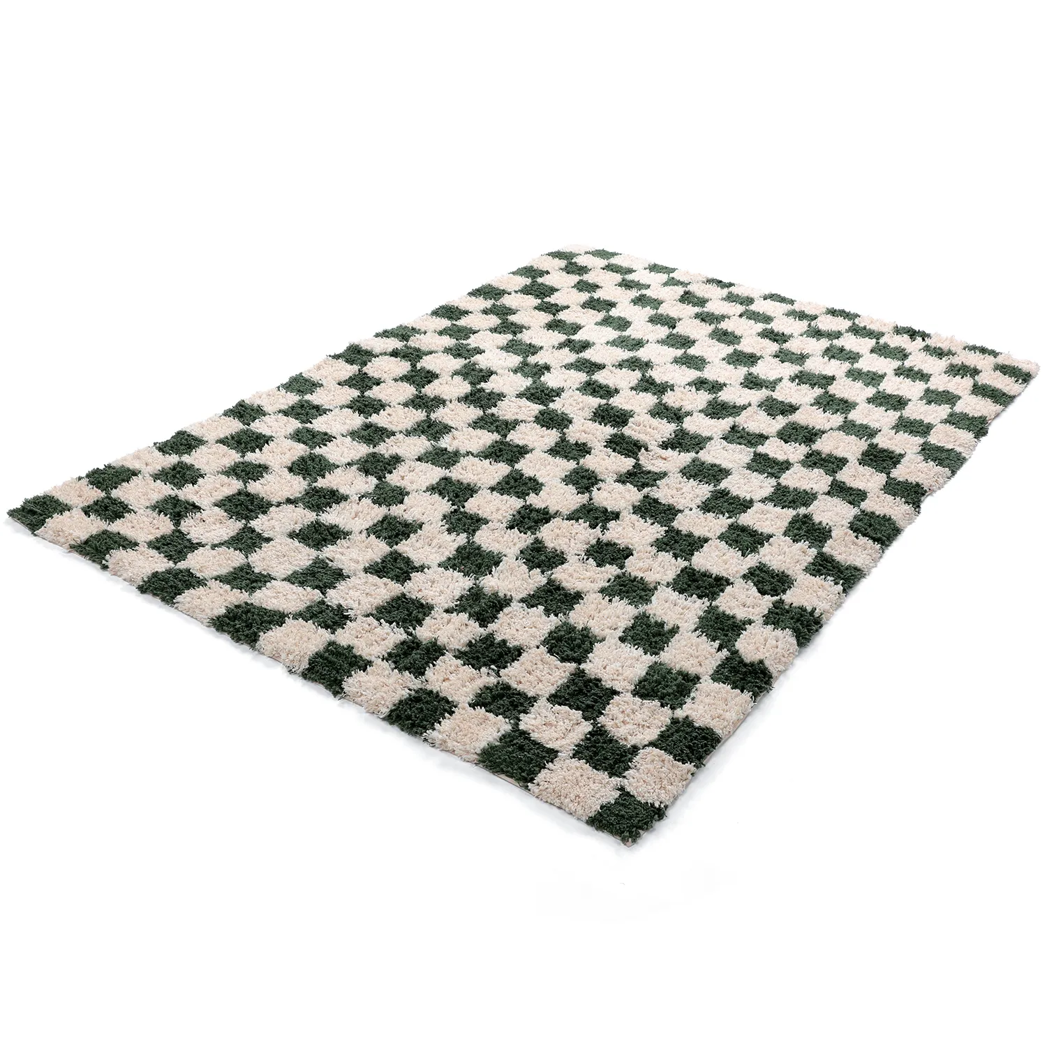 Alfombras de pelo largo - Methoni Check Cotton Shaggy (crema/verde)