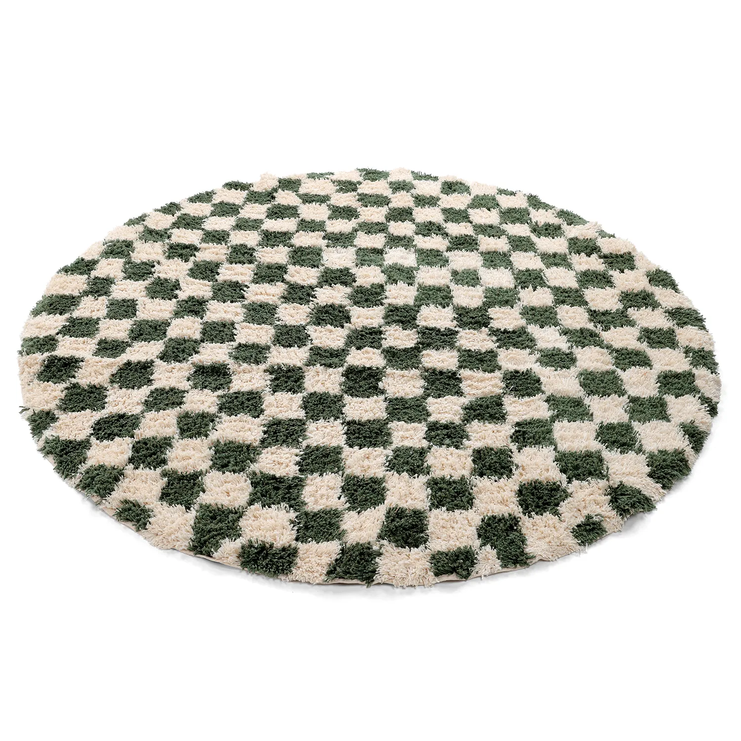 Alfombras redondeadas - Methoni Check Cotton Shaggy (crema/verde)