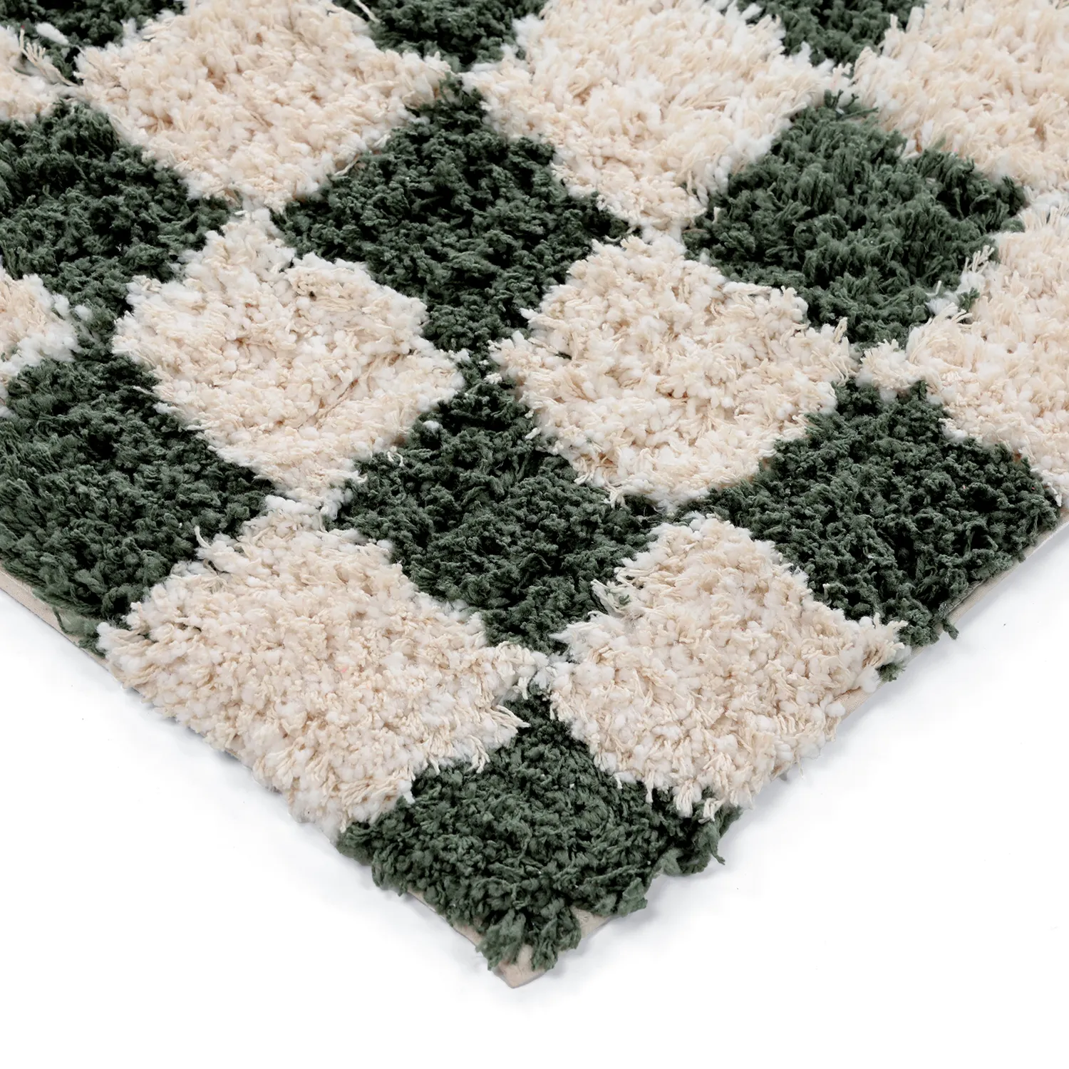 Alfombras de pelo largo - Methoni Check Cotton Shaggy (crema/verde)