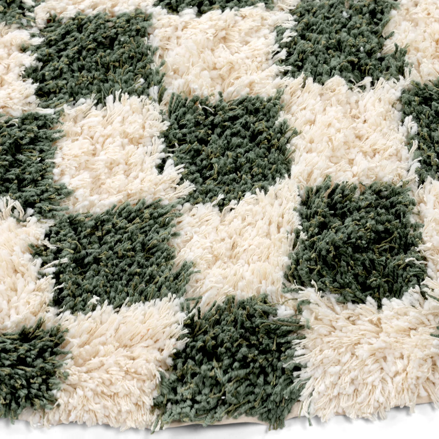 Alfombras redondeadas - Methoni Check Cotton Shaggy (crema/verde)