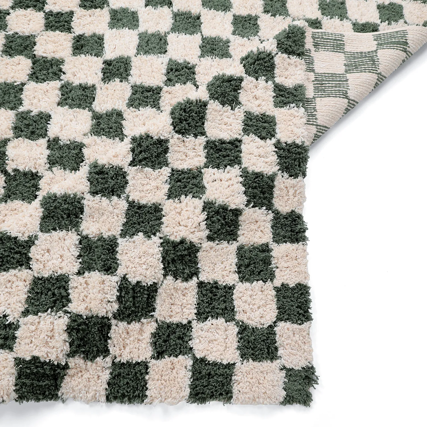 Alfombras de pelo largo - Methoni Check Cotton Shaggy (crema/verde)