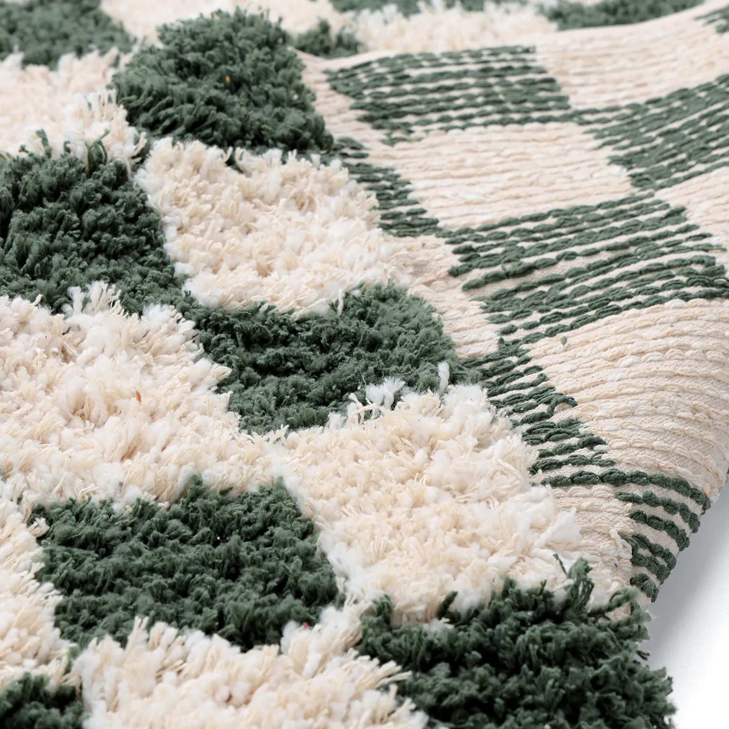 Alfombras de pelo largo - Methoni Check Cotton Shaggy (crema/verde)