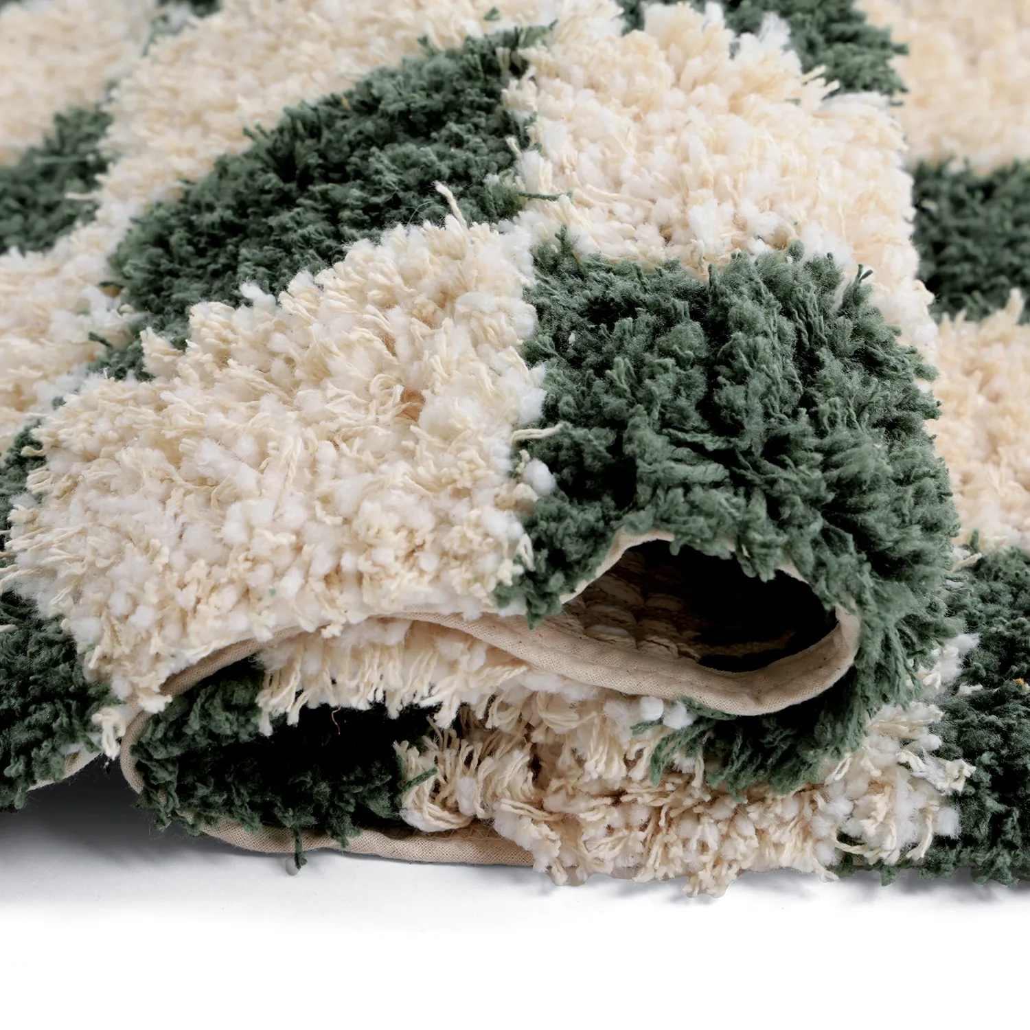 Alfombras de pelo largo - Methoni Check Cotton Shaggy (crema/verde)