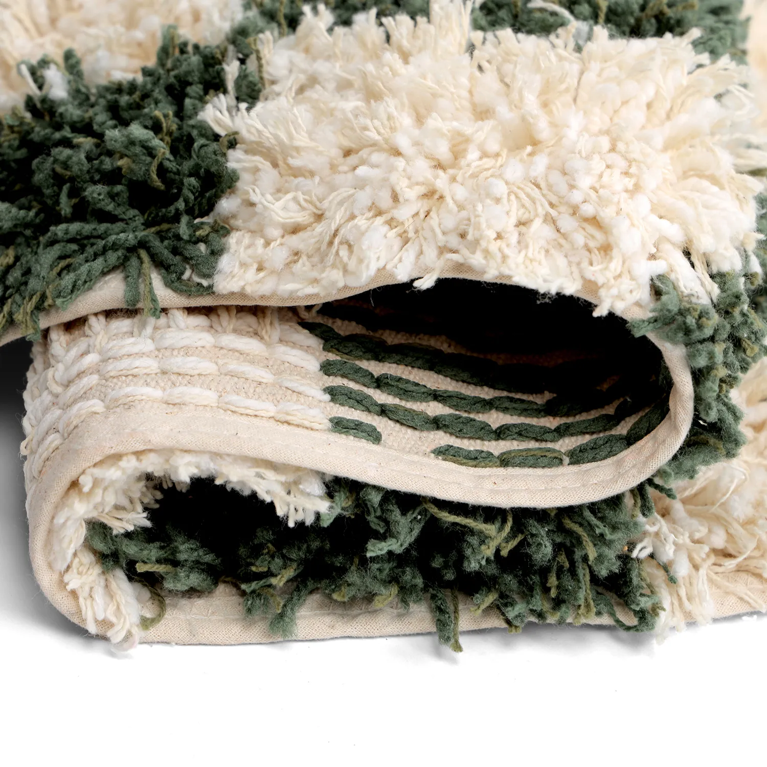 Alfombras redondeadas - Methoni Check Cotton Shaggy (crema/verde)