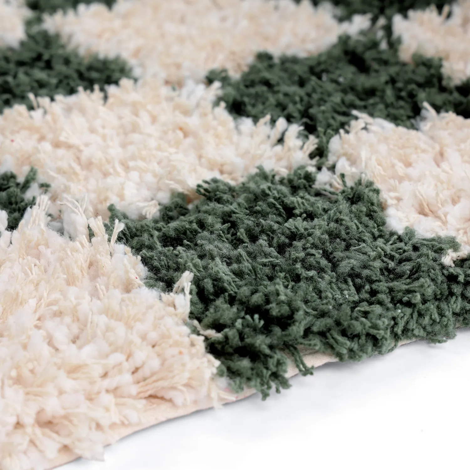 Alfombras de pelo largo - Methoni Check Cotton Shaggy (crema/verde)