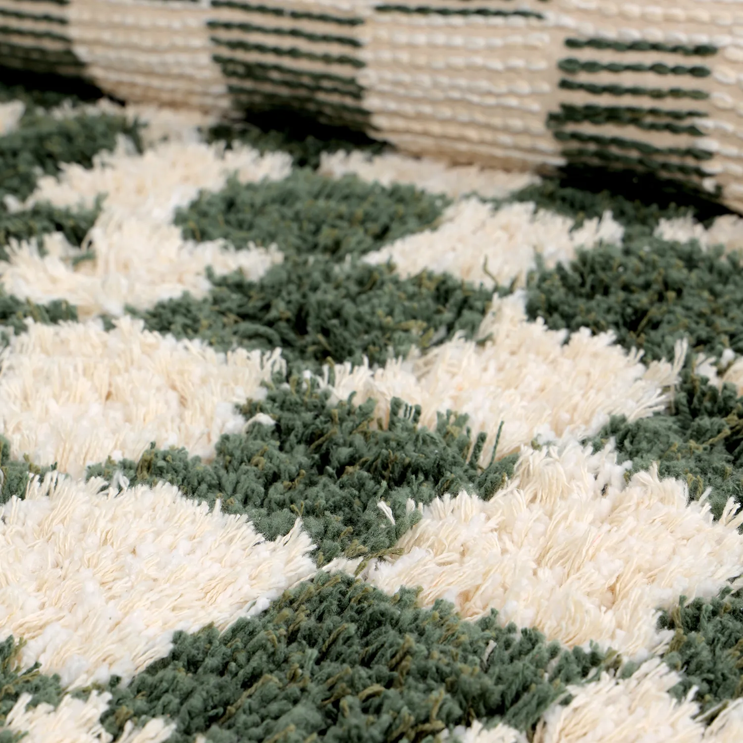 Alfombras redondeadas - Methoni Check Cotton Shaggy (crema/verde)