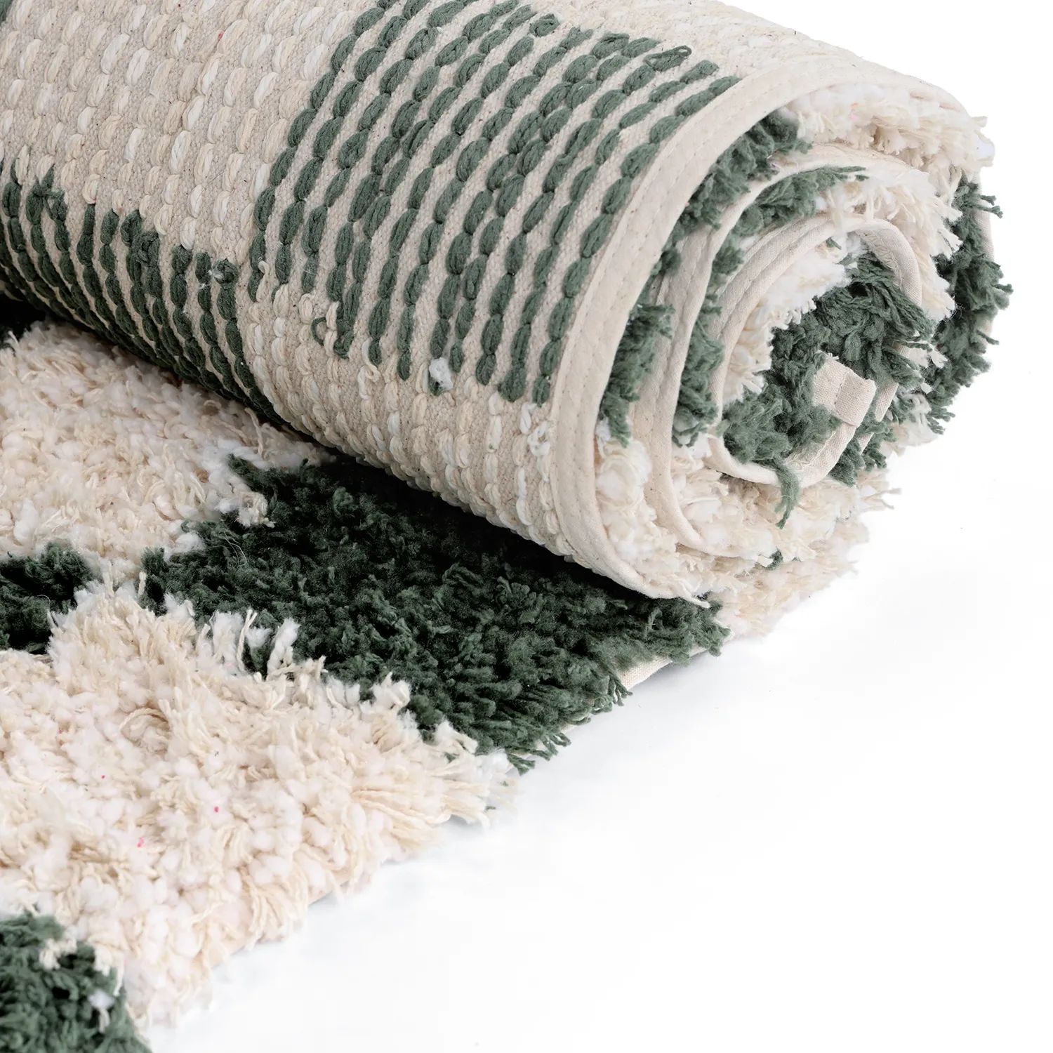 Alfombras de pelo largo - Methoni Check Cotton Shaggy (crema/verde)