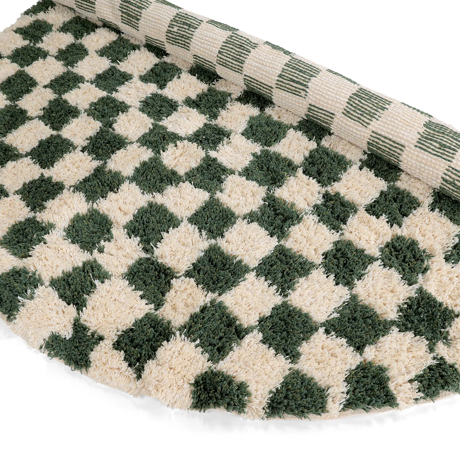 Alfombras redondeadas - Methoni Check Cotton Shaggy (crema/verde)