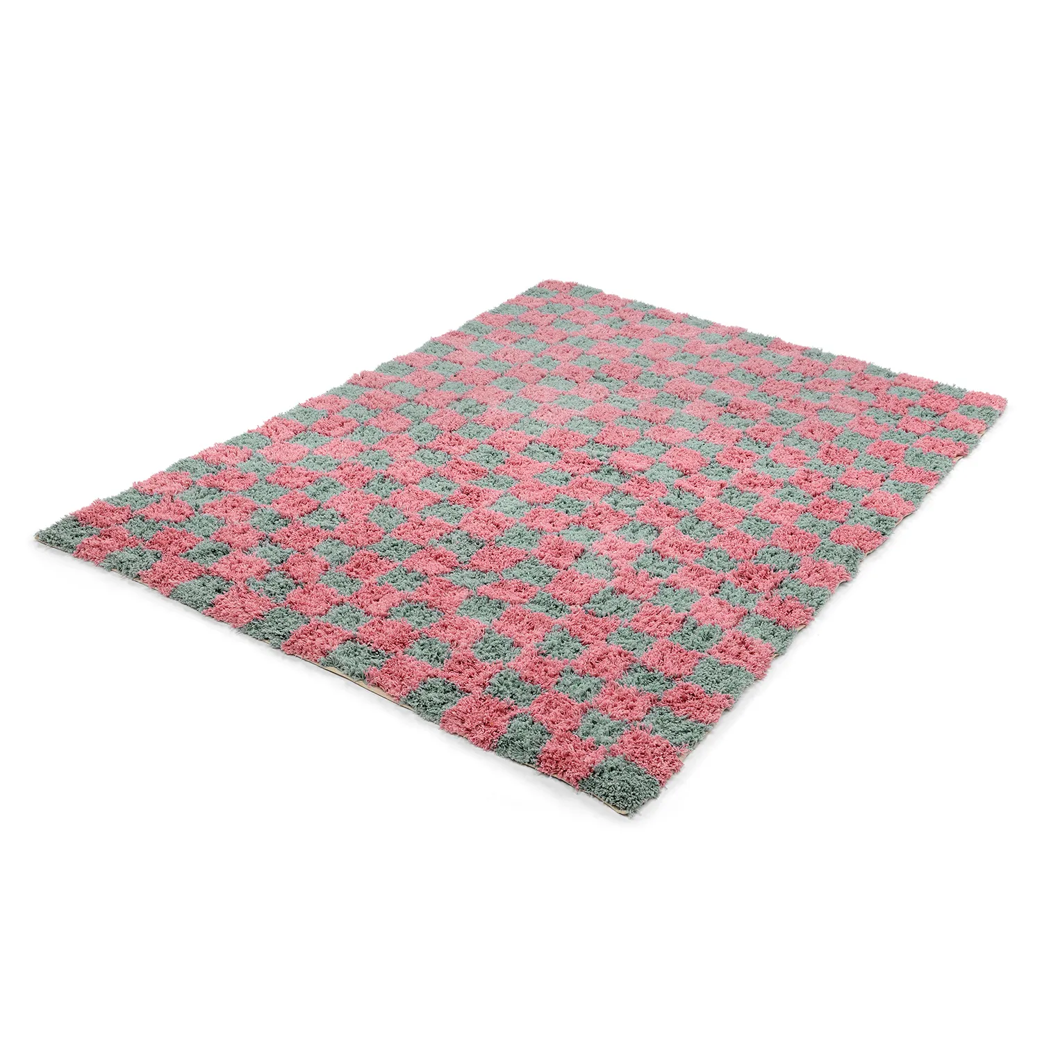 Alfombras de pelo largo - Methoni Check Cotton Shaggy (azul claro/rosa claro)